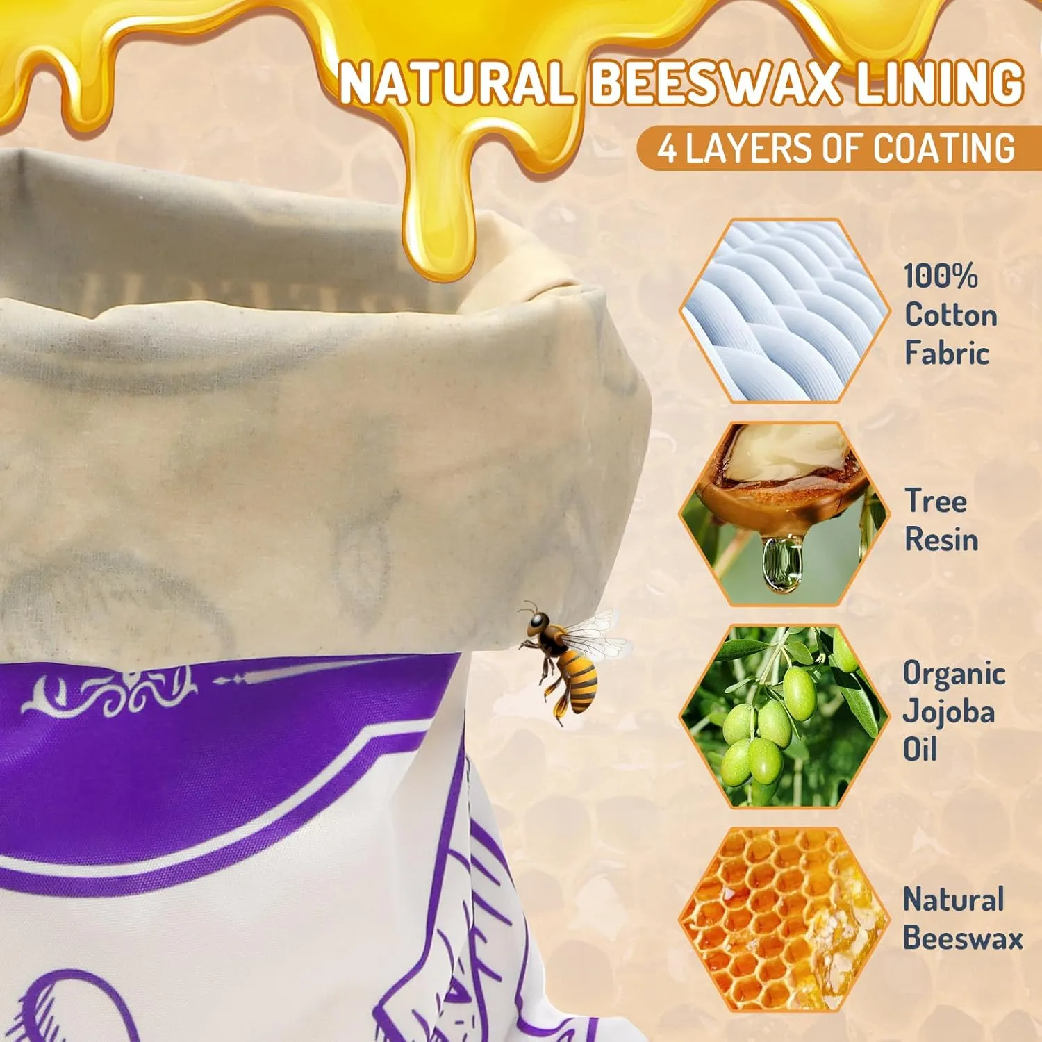 2-Pack Beeswax Bread Bags for Homemade Bread, Purple Reusable Sourdough Storage Bags with Premium Beeswax Coating for Loafs Baguette Fresh Keeping,Great Homesteading Essentials and Baking Gifts.