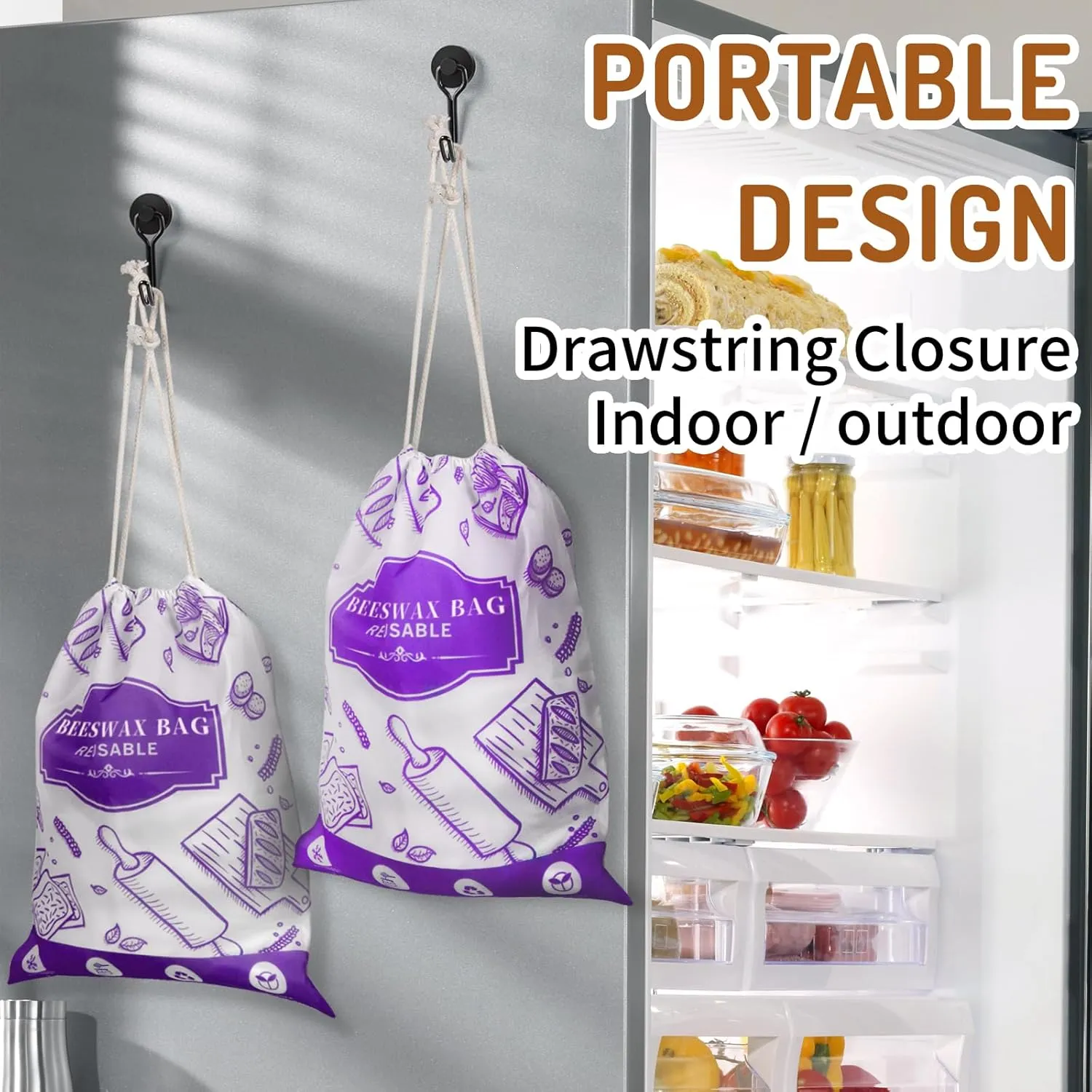 2-Pack Beeswax Bread Bags for Homemade Bread, Purple Reusable Sourdough Storage Bags with Premium Beeswax Coating for Loafs Baguette Fresh Keeping,Great Homesteading Essentials and Baking Gifts.