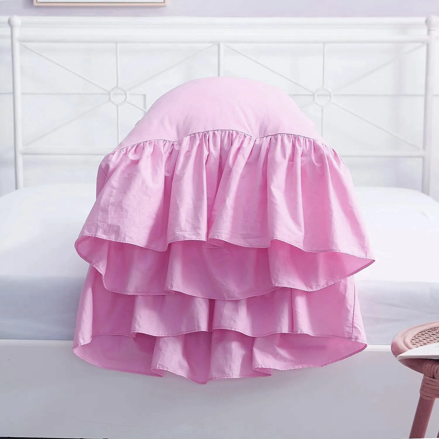 2-Pack Pink Pillow Cases Shams Covers with Long Ruffles Mermaid Fishtail Pure Cotton Queen Size 30”X20 Boudoir