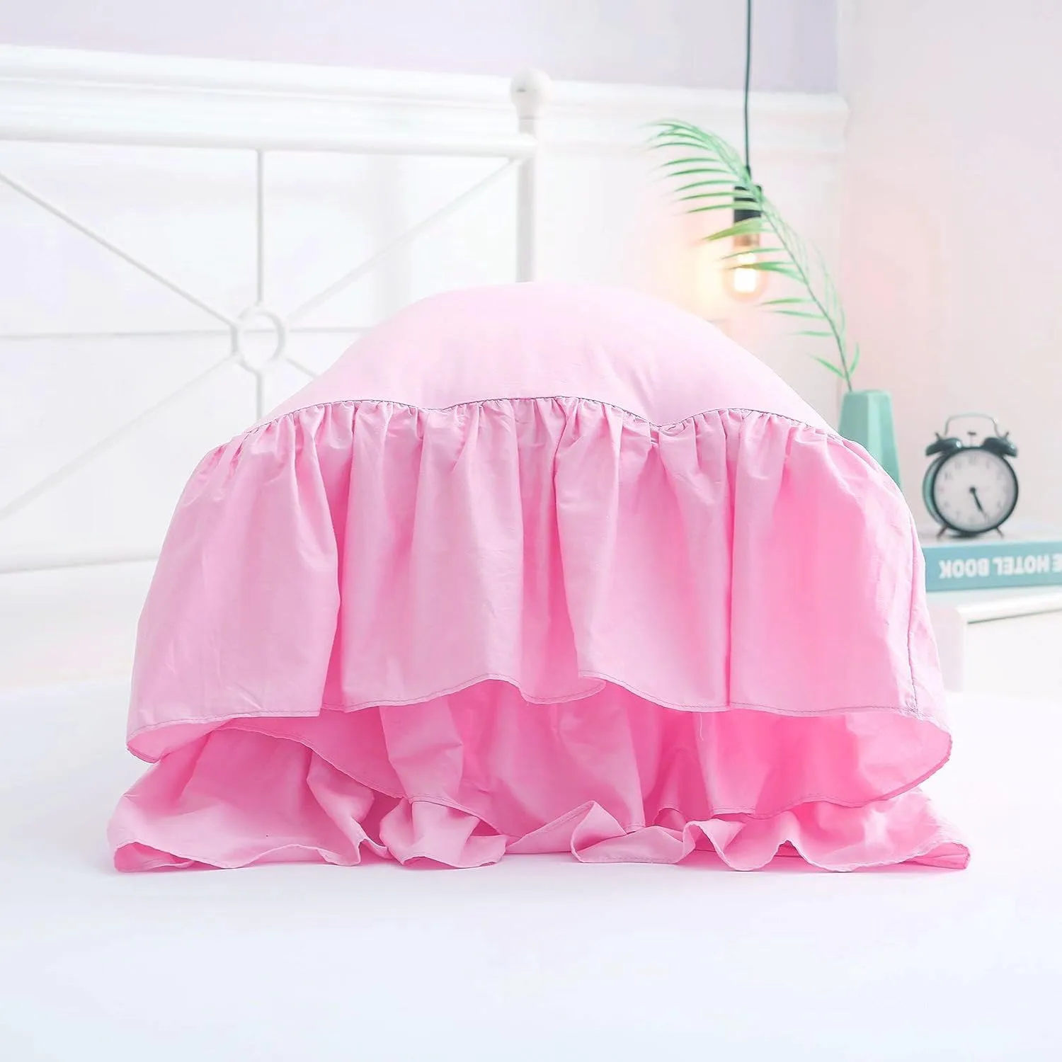 2-Pack Pink Pillow Cases Shams Covers with Long Ruffles Mermaid Fishtail Pure Cotton Queen Size 30”X20 Boudoir