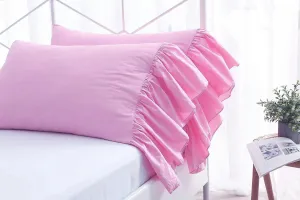 2-Pack Pink Pillow Cases Shams Covers with Long Ruffles Mermaid Fishtail Pure Cotton Queen Size 30”X20 Boudoir