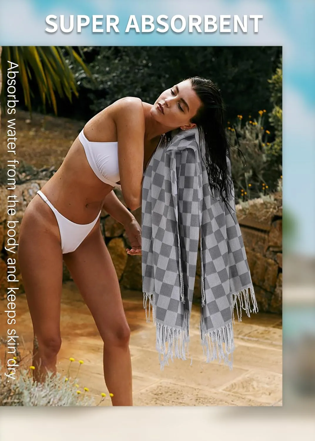 2 Packs Turkish Beach Towel Blanket Pool Towels Travel Sand Proof Thin Absorbent Packable Sandless Sandproof Light Weight Repellent Boho not Microfiber Thick Terry Clip Band Personalized Custom
