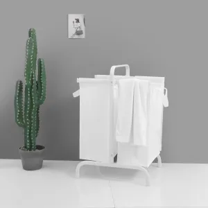2-Tier Laundry Hamper for Organization, Spacious 110L Capacity, Includes Sorting Cards for Easy Use, Elegant White Design