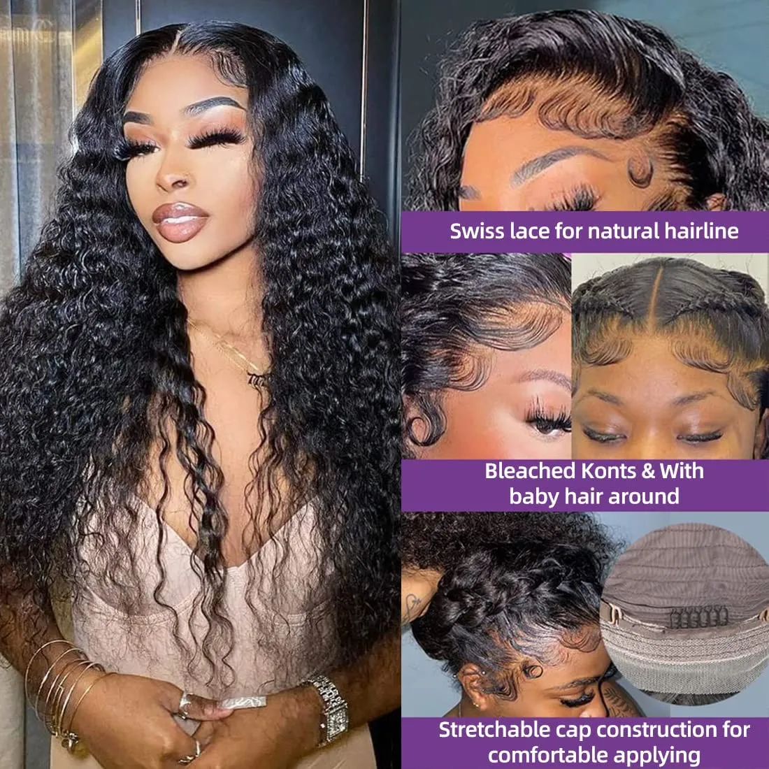 20 Inch Deep Wave Lace Front Wigs Human Hair 13x4 HD Lace Frontal Human Hair Wig 180% Density Wet and Wavy Lace Front Wigs Glueless Wigs Pre Plucked Deep Wave Wig