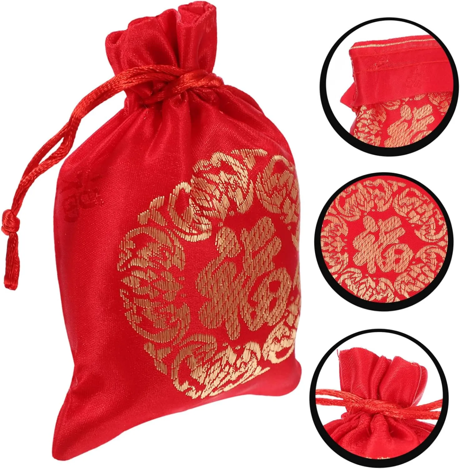 20pcs Lucky Bag Bag Chinese Style Bags Fortunes Drawstring Bag New Year Candy Bag Chinese Candy Bags New Year Hongbao Lucky Money Wraps Bag Supplies Wedding Silk