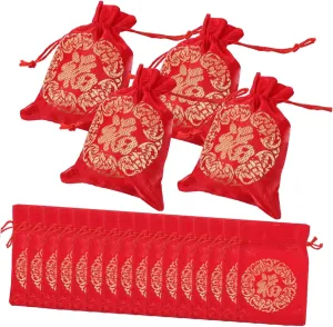 20pcs Lucky Bag Bag Chinese Style Bags Fortunes Drawstring Bag New Year Candy Bag Chinese Candy Bags New Year Hongbao Lucky Money Wraps Bag Supplies Wedding Silk