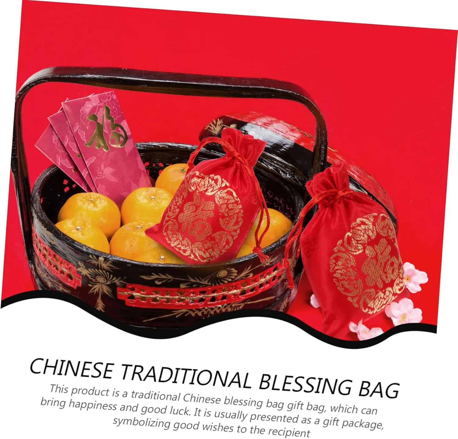 20pcs Lucky Bag Bag Chinese Style Bags Fortunes Drawstring Bag New Year Candy Bag Chinese Candy Bags New Year Hongbao Lucky Money Wraps Bag Supplies Wedding Silk