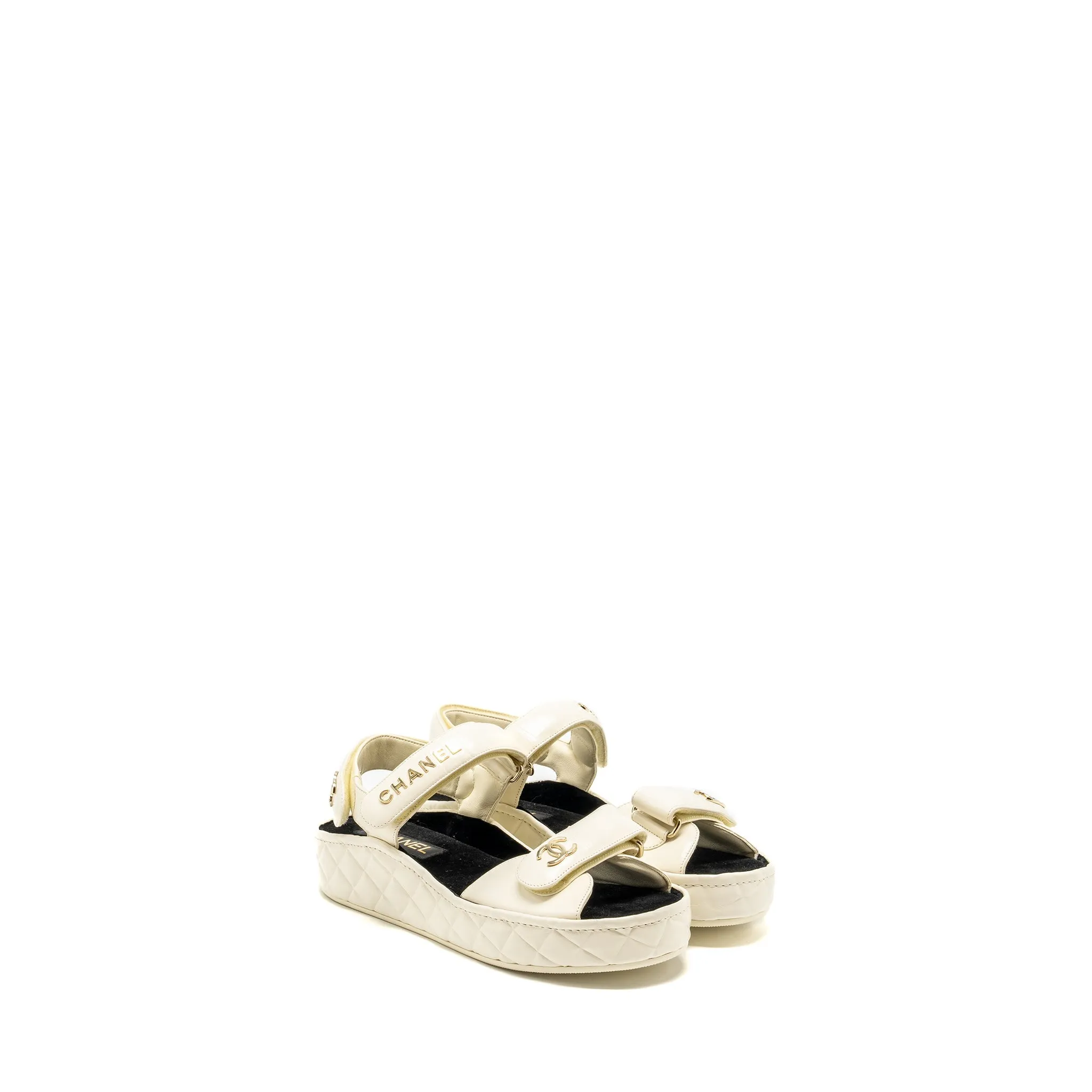 21B Shiny Closing soon Size Calfskin and CC Logo Reduced 39 Letter Sandals Ivory Chanel