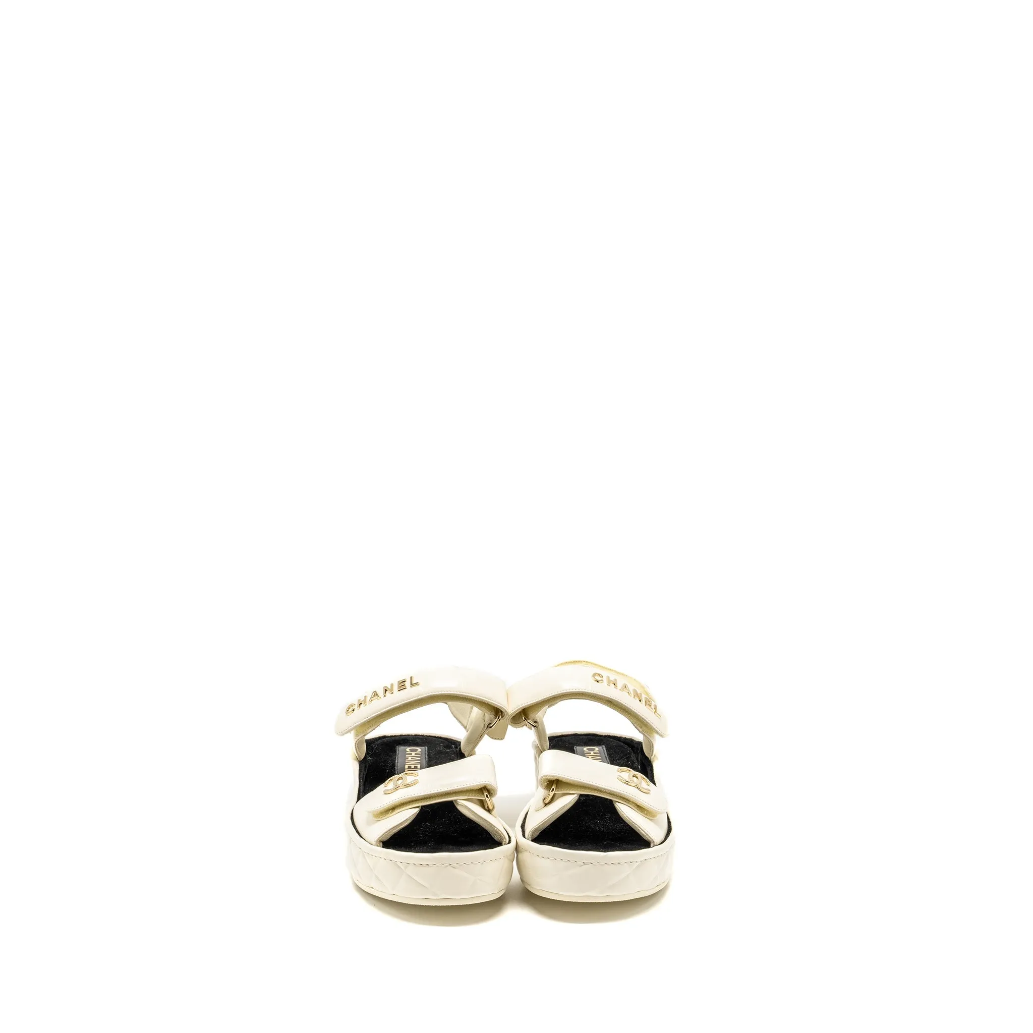 21B Shiny Closing soon Size Calfskin and CC Logo Reduced 39 Letter Sandals Ivory Chanel