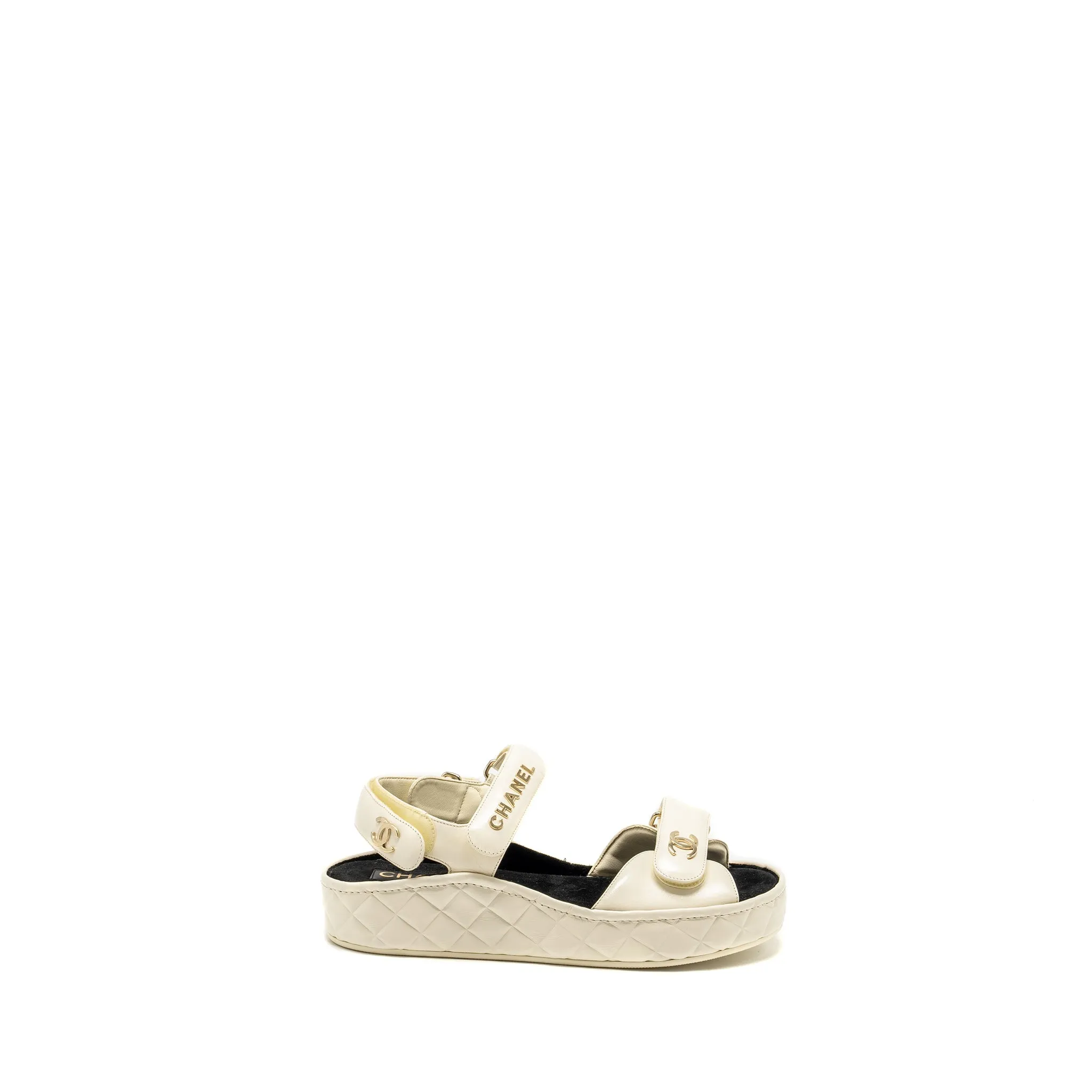 21B Shiny Closing soon Size Calfskin and CC Logo Reduced 39 Letter Sandals Ivory Chanel