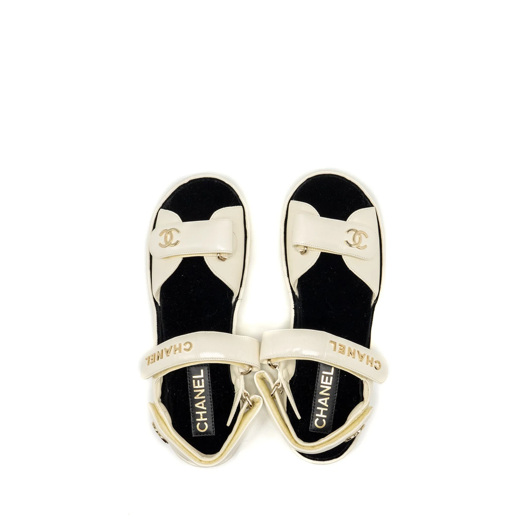 21B Shiny Closing soon Size Calfskin and CC Logo Reduced 39 Letter Sandals Ivory Chanel