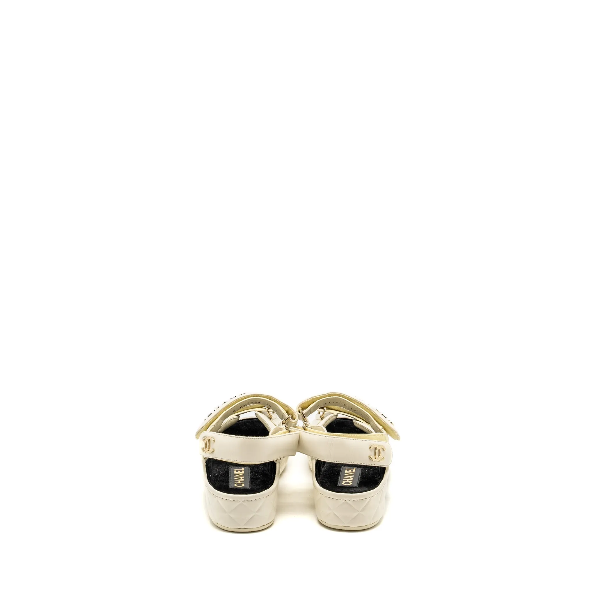 21B Shiny Closing soon Size Calfskin and CC Logo Reduced 39 Letter Sandals Ivory Chanel