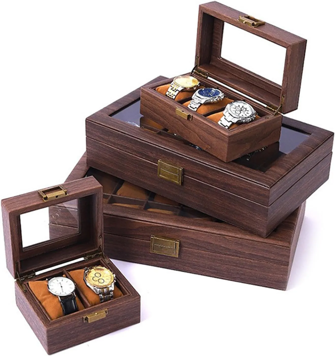 2/3/6/10/12 Slot Watch Storage Box Wood Watch Cases Display Holder With Clear Lid Watch Organizers For Women And Men