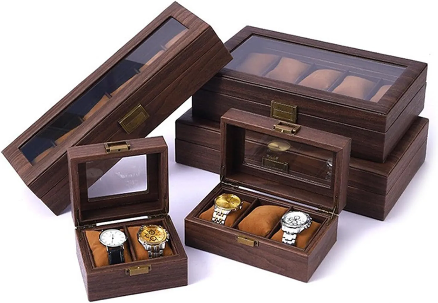 2/3/6/10/12 Slot Watch Storage Box Wood Watch Cases Display Holder With Clear Lid Watch Organizers For Women And Men