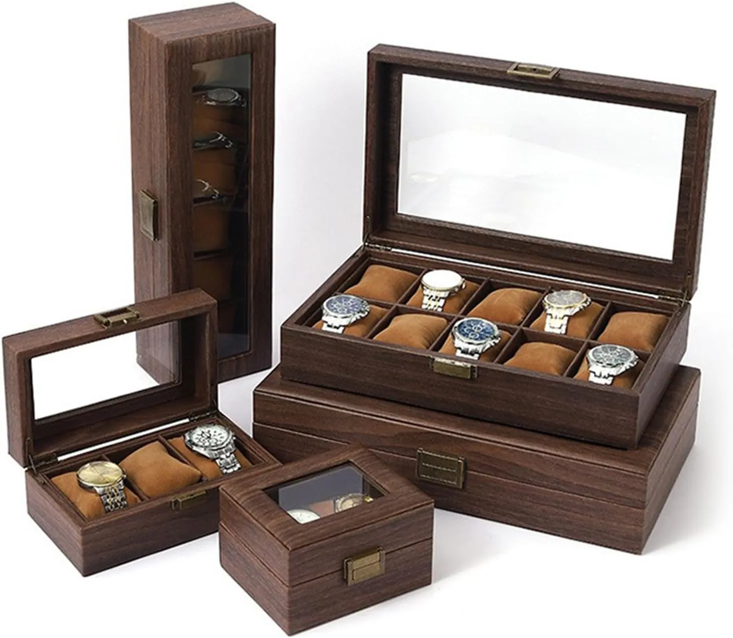 2/3/6/10/12 Slot Watch Storage Box Wood Watch Cases Display Holder With Clear Lid Watch Organizers For Women And Men