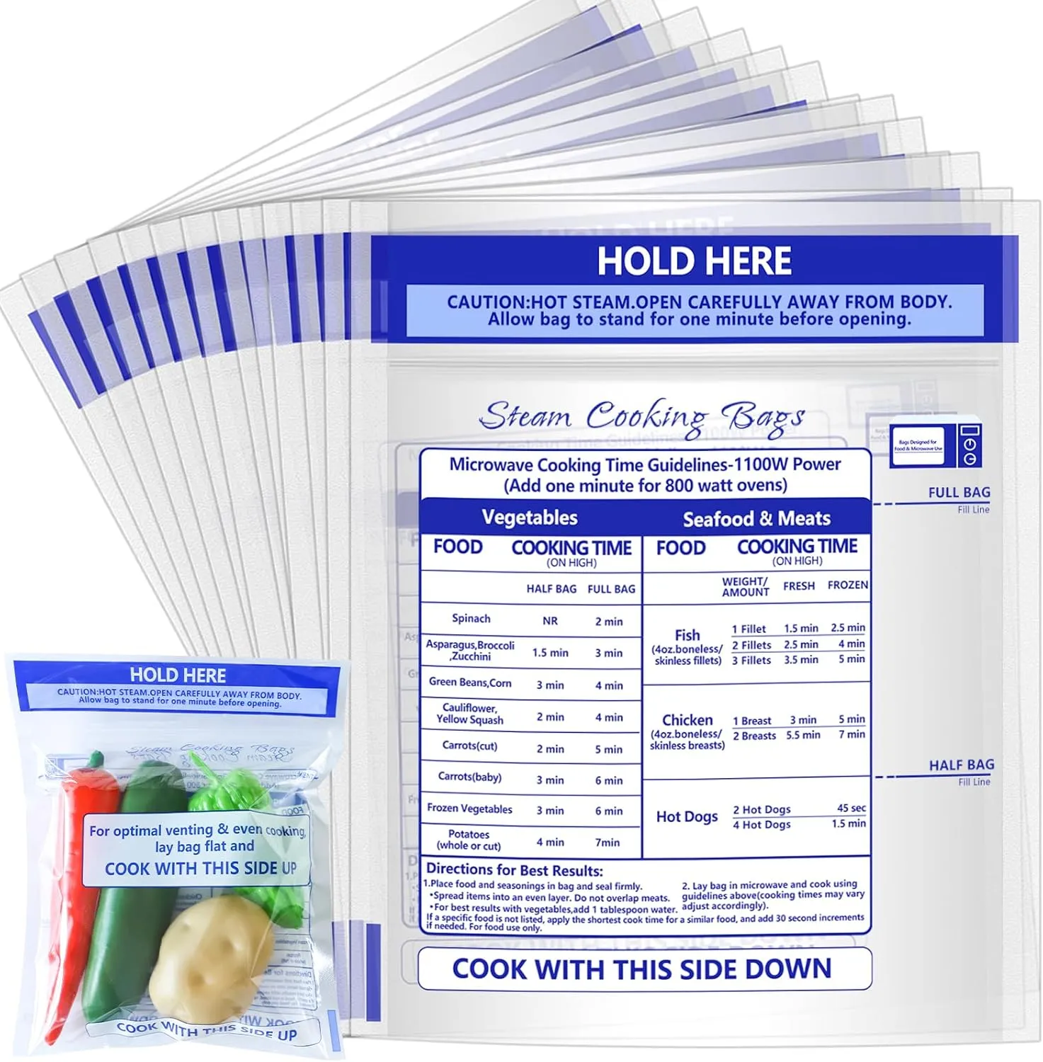 24 Pcs Microwave Steamer Bags 7.9 X 8.6 Inch Zipper Steam Cooking Bags Reusable Microwave Cooking Bag for Vegetables Potatoes and Meat (24)
