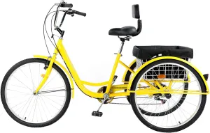 26 inch Adult Tricycle, 7 Speed 3 Wheel Bike for Women Men, Cruise Trike Bike with Shopping Basket, Adjustable Seat, Multiple Colors