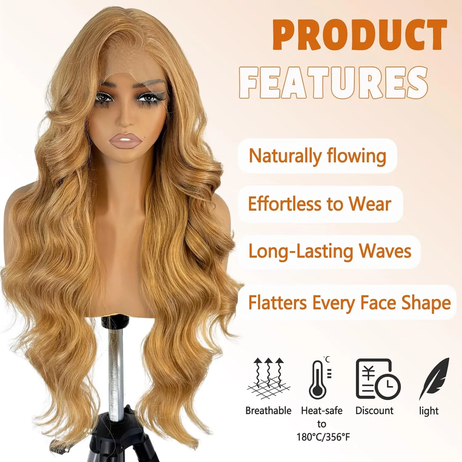 26Inch Honey Blonde 13×6 Lace Front Wigs 130% Density Body Wave Transparent Lace Front Wigs Free Part Pre Plucked Glueless Wigs for Women with Baby Hair