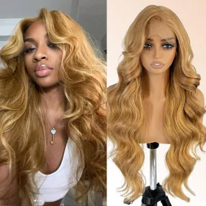 26Inch Honey Blonde 13×6 Lace Front Wigs 130% Density Body Wave Transparent Lace Front Wigs Free Part Pre Plucked Glueless Wigs for Women with Baby Hair
