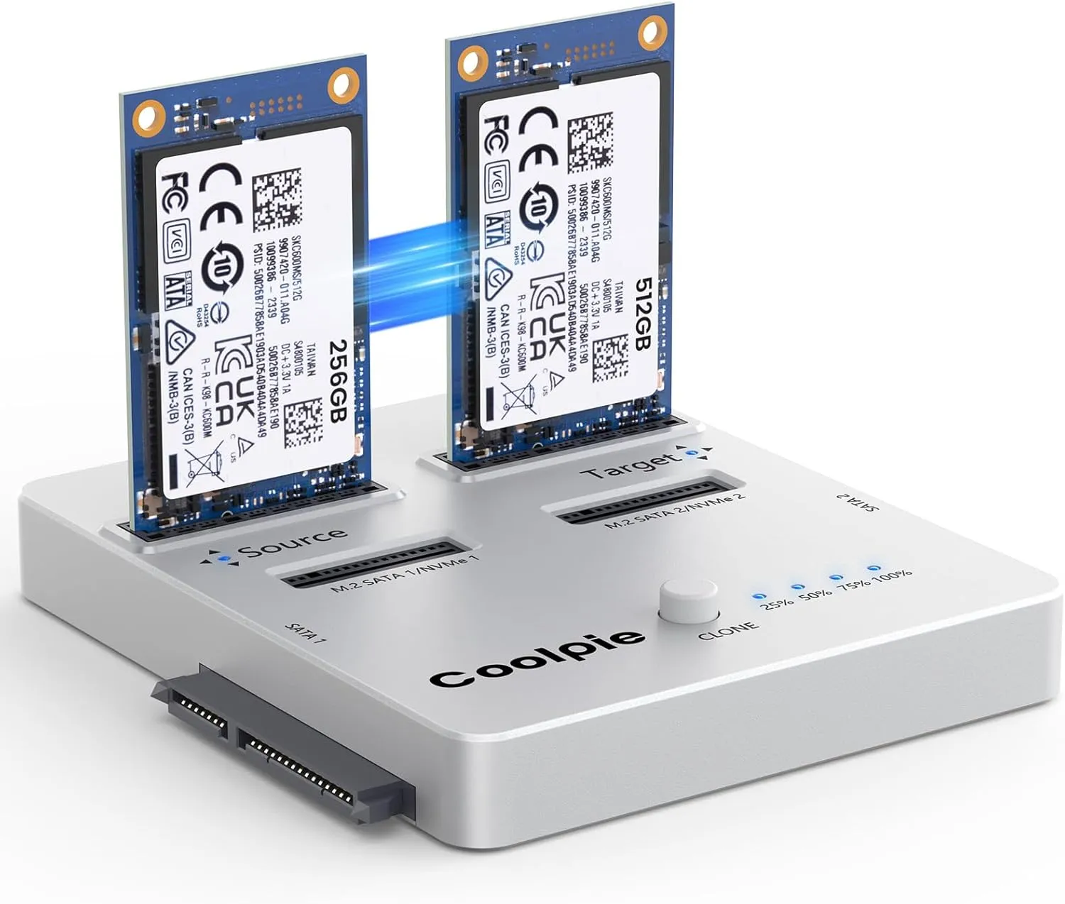 3-in-1 SSD Cloner, USB3.2 Gen2x2 20Gbps M.2 Reader, Offline Clone M.2 NVMe/SATA, mSATA, SATA 2.5''/3.5'' HDD/SSD Cloner