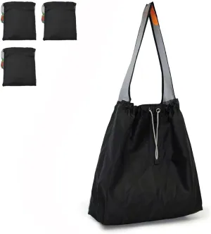 3 Pack Ripstop Nylon Foldable Reusable Grocery Shopping Bag with Pouch & Inner Pocket, Draw-String