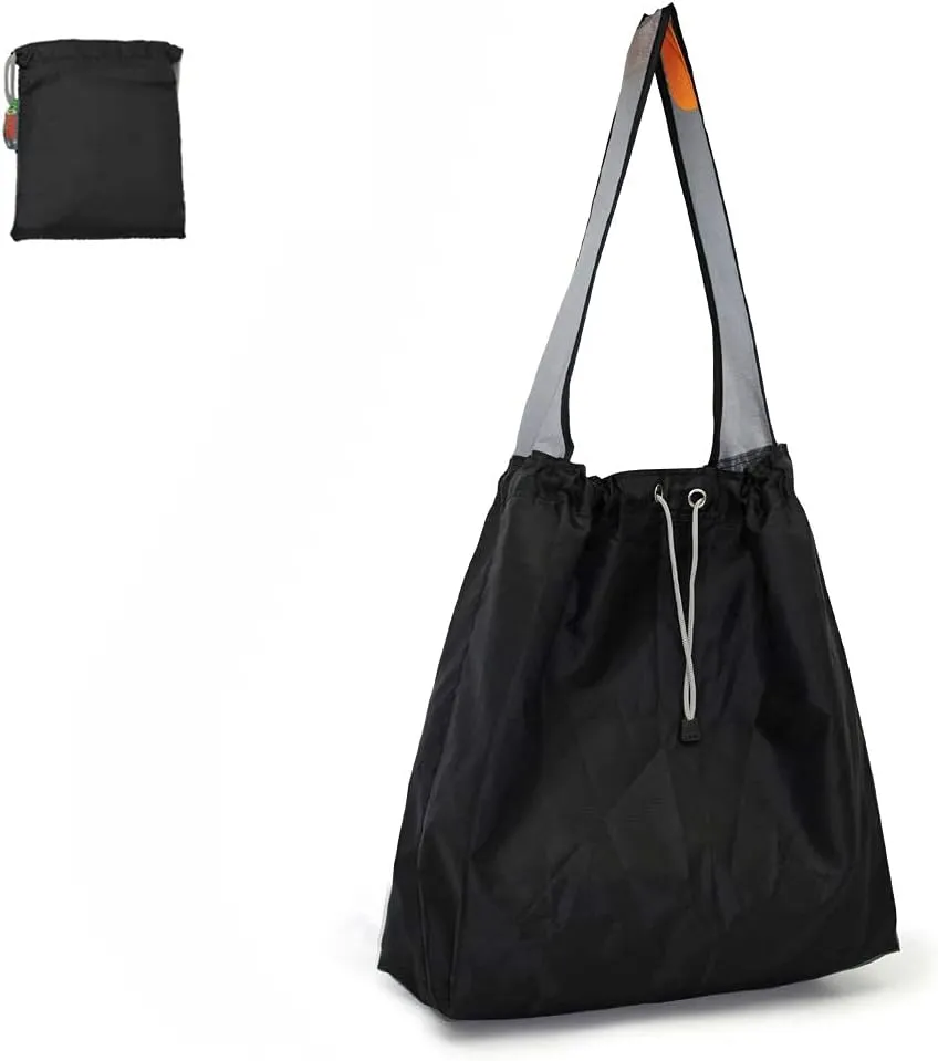 3 Pack Ripstop Nylon Foldable Reusable Grocery Shopping Bag with Pouch & Inner Pocket, Draw-String