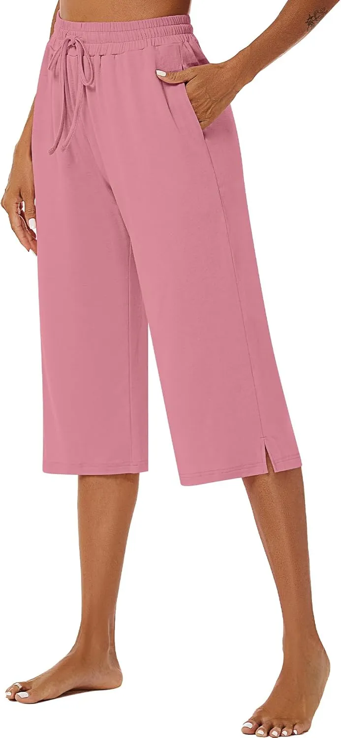 3 Pack Women's Capris Wide Leg Capri Pants Drawstring Pajama Sweatpants Women Lounge Pants with Pockets