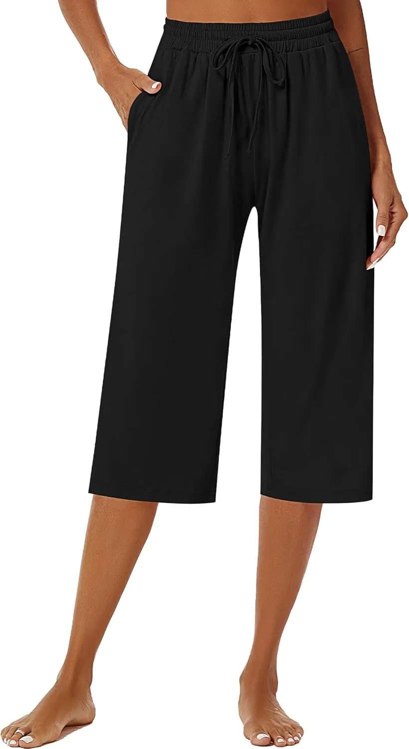 3 Pack Women's Capris Wide Leg Capri Pants Drawstring Pajama Sweatpants Women Lounge Pants with Pockets
