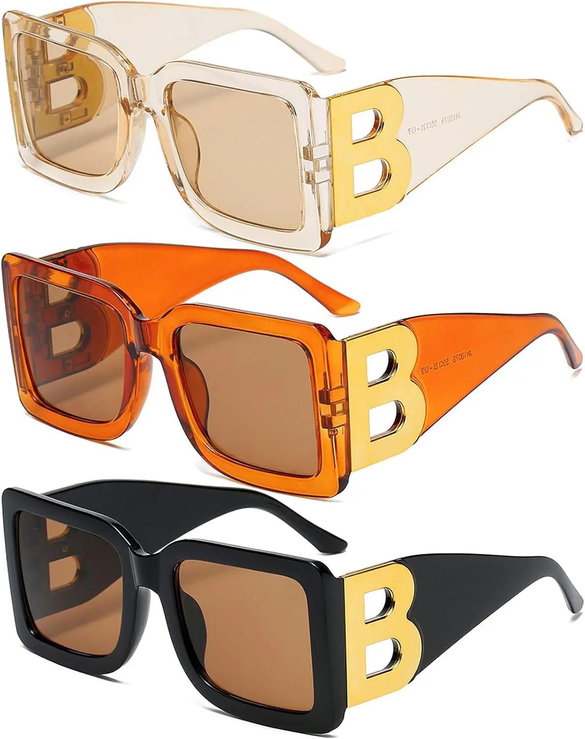3 Pairs Oversized Square Sunglasses for Women Men Trendy Thick B Frame Big Sun Glasses UV400 Protection