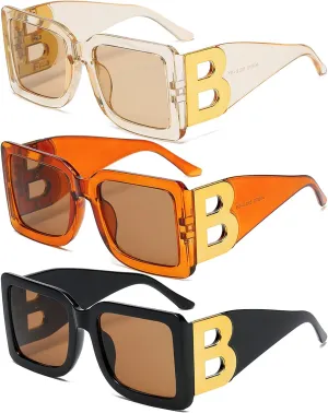 3 Pairs Oversized Square Sunglasses for Women Men Trendy Thick B Frame Big Sun Glasses UV400 Protection