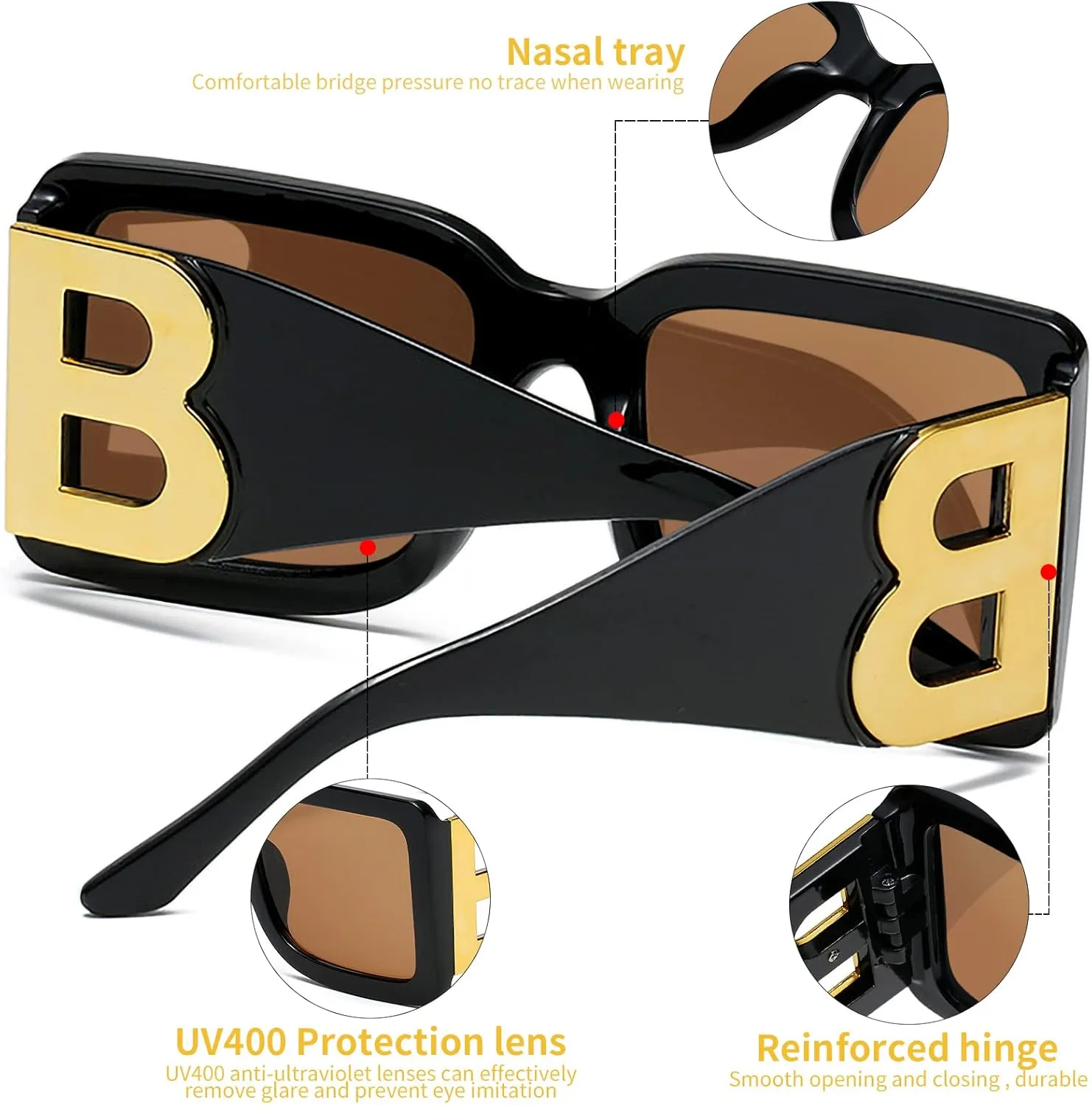 3 Pairs Oversized Square Sunglasses for Women Men Trendy Thick B Frame Big Sun Glasses UV400 Protection