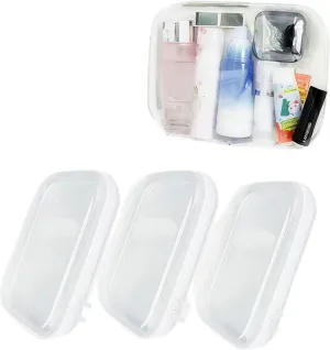 3 Pcs Zippered Transparent Cases，Clear Hard Pouch，Portable Double Zipper Hard Bag,Waterproof Clear Hard Shell Zipper Case for Cosmetic Storage, Snacks, Pencil Case (Medium*3)
