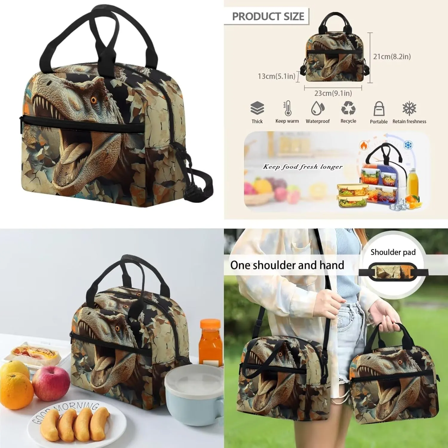 3 Piece Backpack Set for Boys Kindergarten Lightweight Ergonomic School Bag with Lunch Box Spacious Dinosaur Bookbag Ages 5-6 for Outdoor Travel 17 Inch
