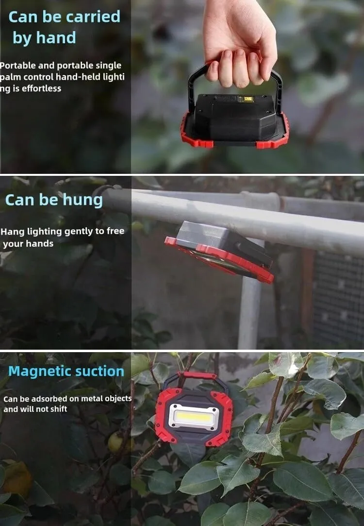 3-Speed Rechargeable Red Portable LED Floodlight, 10W, 3000mAh, 5V, Waterproof, 5.7 x 4.13 x 4 inches, Outdoor, Camping, Fishing, Searching, Daily Use