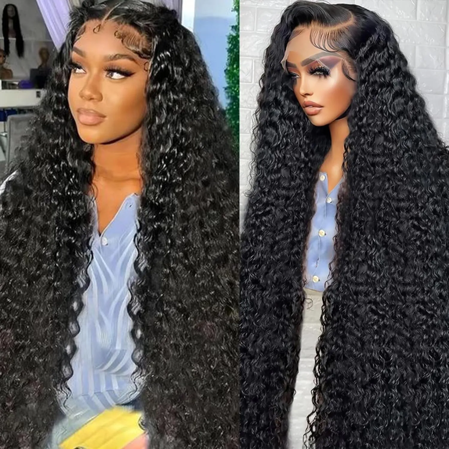 30 Inch 13x6 Deep Wave Lace Front Wigs Human Hair HD Full Lace Frontal Wigs Pre Plucked Bleached Knots 180% Density Deep Curly Human Hair Wig Natural Color