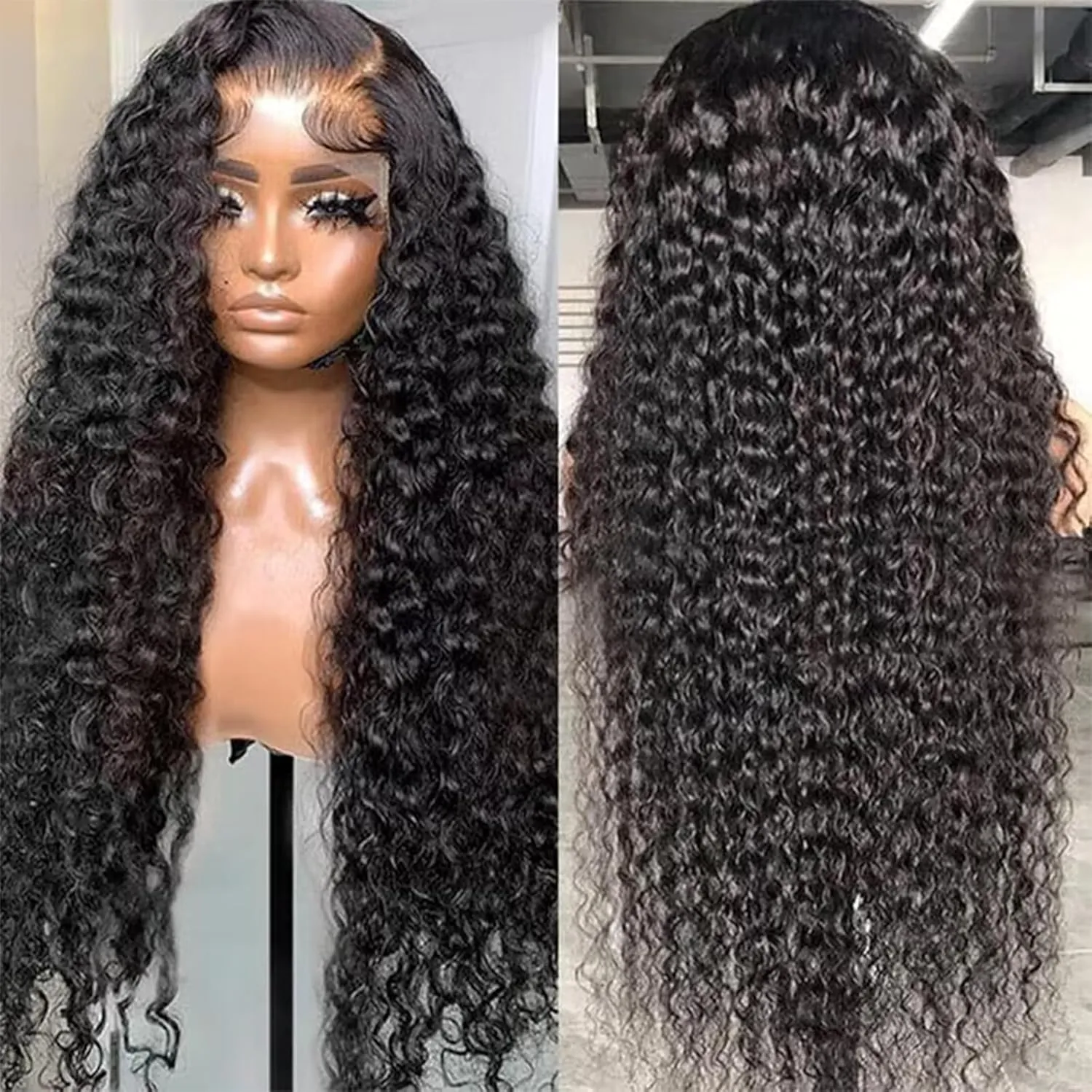 30 Inch 13x6 Deep Wave Lace Front Wigs Human Hair HD Full Lace Frontal Wigs Pre Plucked Bleached Knots 180% Density Deep Curly Human Hair Wig Natural Color