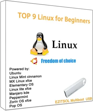 32GB 9-in-1 Linux bootable USB for Ubuntu,Linux Mint,Mx Linux,Zorin OS,Linux Lite,ElementaryOS etc.| Try or Install Linux | Top 9 Linux for Beginners| Boot Repair | multiboot USB
