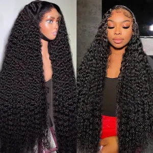 34 Inch 13x6 Lace Front Wig Human Hair Deep Wave Lace Front Wigs Human Hair Pre Plucked with Baby Hair 200% Density Deep Curly 13x6 HD Lace Frontal Wigs for Women Glueless Curly Human Hair Wigs