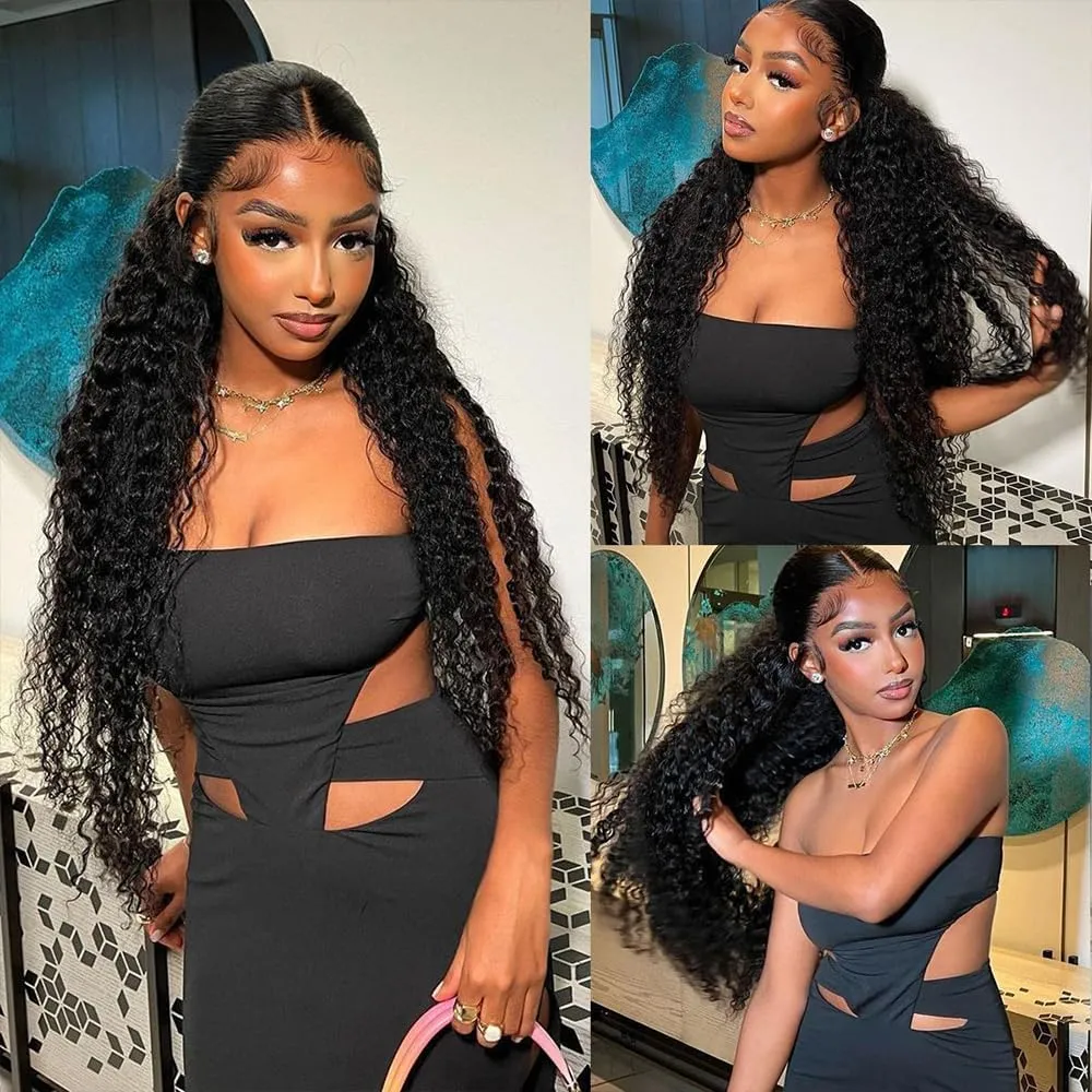 34 Inch 13x6 Lace Front Wig Human Hair Deep Wave Lace Front Wigs Human Hair Pre Plucked with Baby Hair 200% Density Deep Curly 13x6 HD Lace Frontal Wigs for Women Glueless Curly Human Hair Wigs