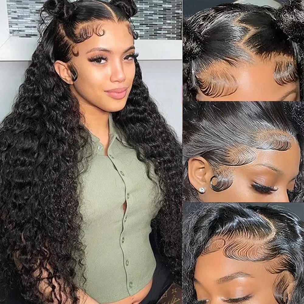 34 Inch 13x6 Lace Front Wig Human Hair Deep Wave Lace Front Wigs Human Hair Pre Plucked with Baby Hair 200% Density Deep Curly 13x6 HD Lace Frontal Wigs for Women Glueless Curly Human Hair Wigs