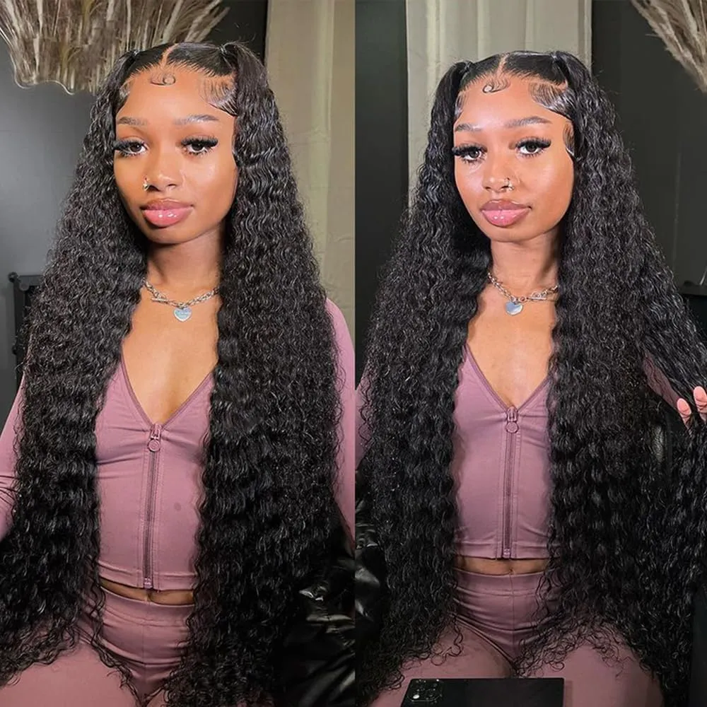 34 Inch 13x6 Lace Front Wig Human Hair Deep Wave Lace Front Wigs Human Hair Pre Plucked with Baby Hair 200% Density Deep Curly 13x6 HD Lace Frontal Wigs for Women Glueless Curly Human Hair Wigs