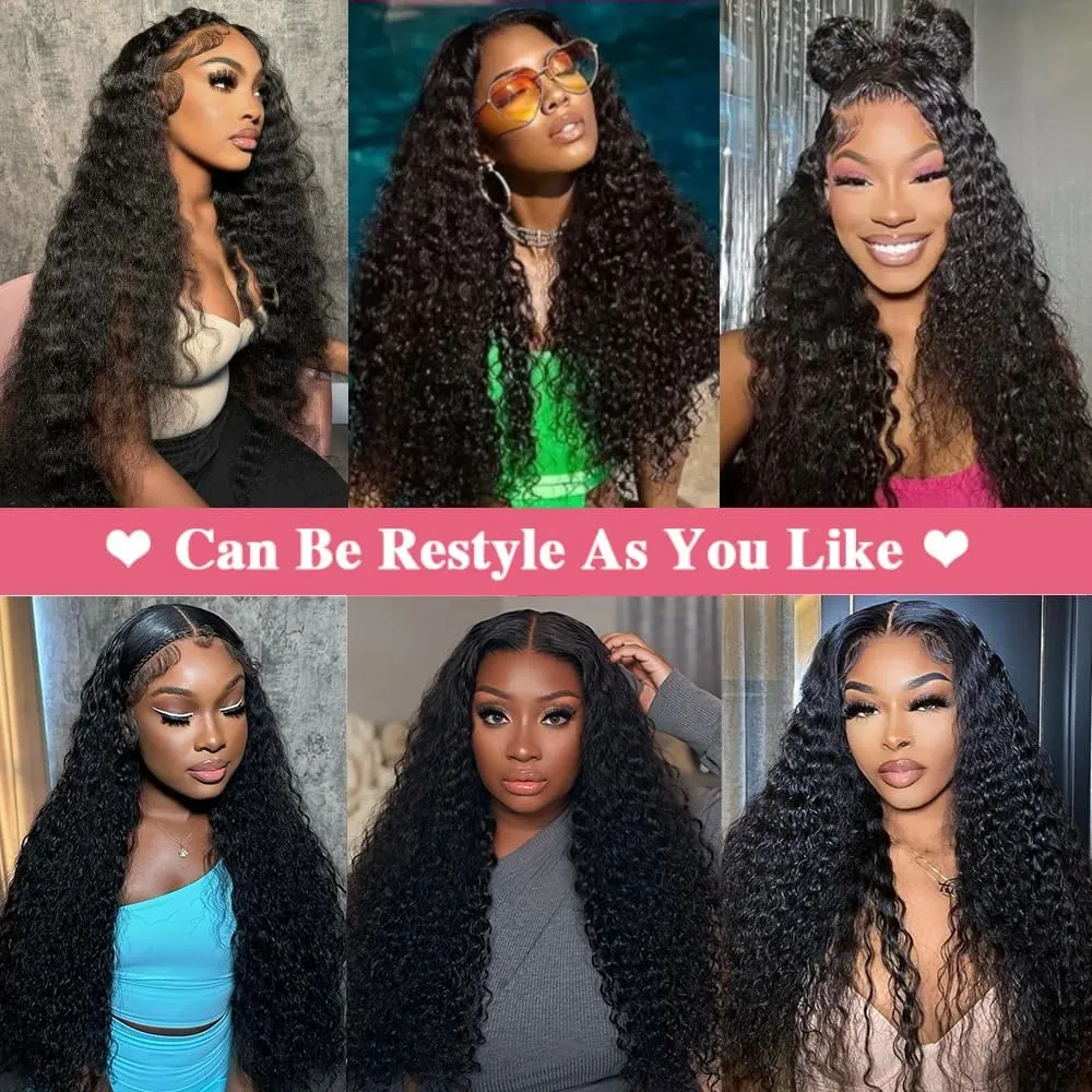34 Inch 13x6 Lace Front Wig Human Hair Deep Wave Lace Front Wigs Human Hair Pre Plucked with Baby Hair 200% Density Deep Curly 13x6 HD Lace Frontal Wigs for Women Glueless Curly Human Hair Wigs