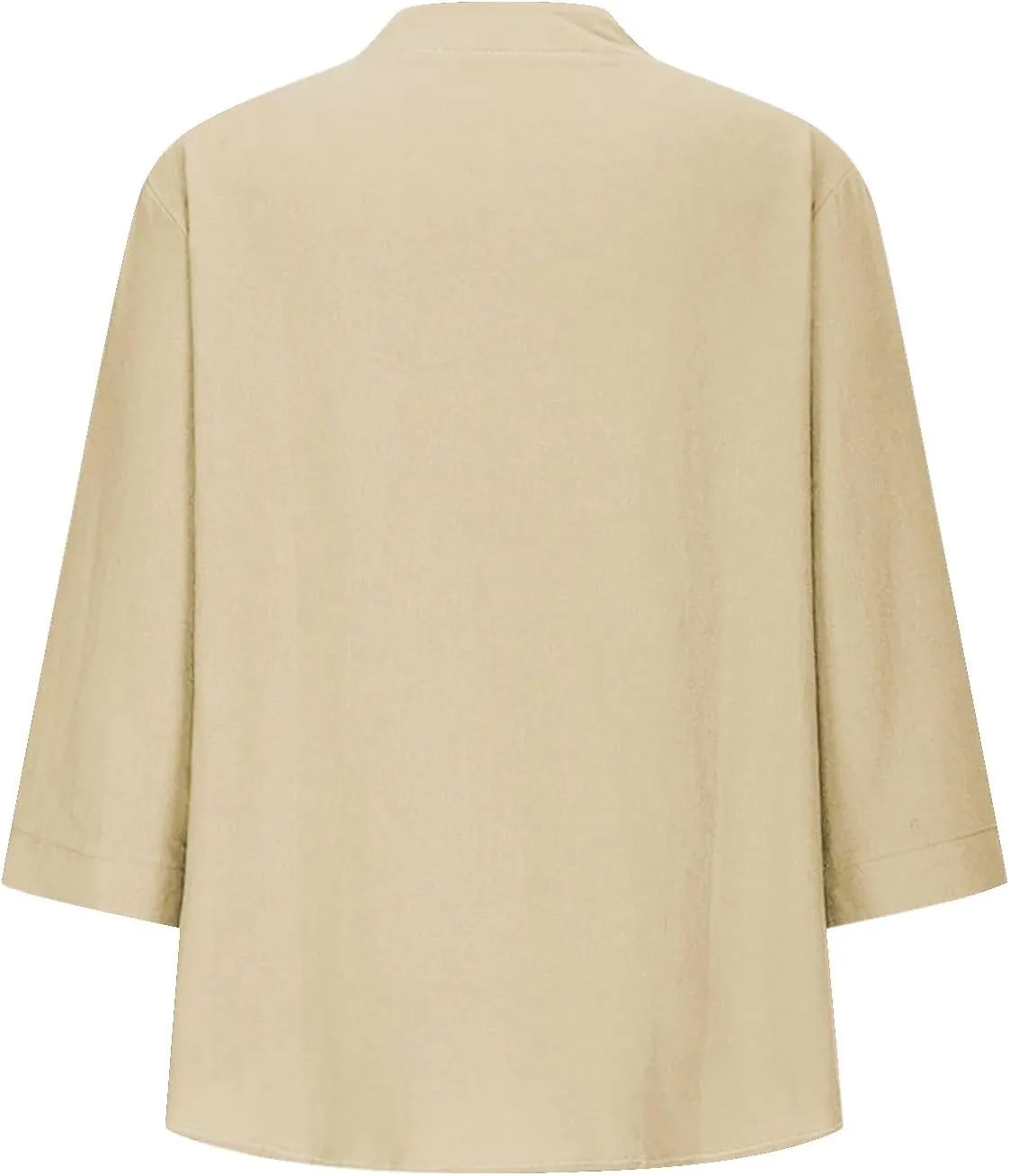 3/4 Sleeve Linen Tops for Women 2024 Loose Fit V Neck Button Down Henley Shirts Cute Solid Summer Beach Tee Shirts