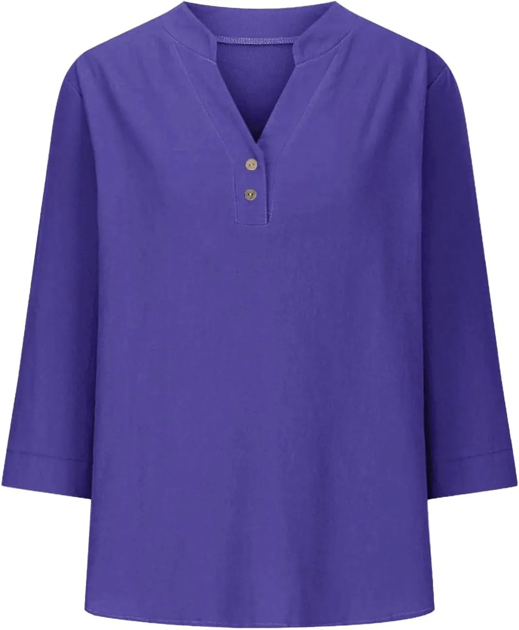 3/4 Sleeve Linen Tops for Women 2024 Loose Fit V Neck Button Down Henley Shirts Cute Solid Summer Beach Tee Shirts
