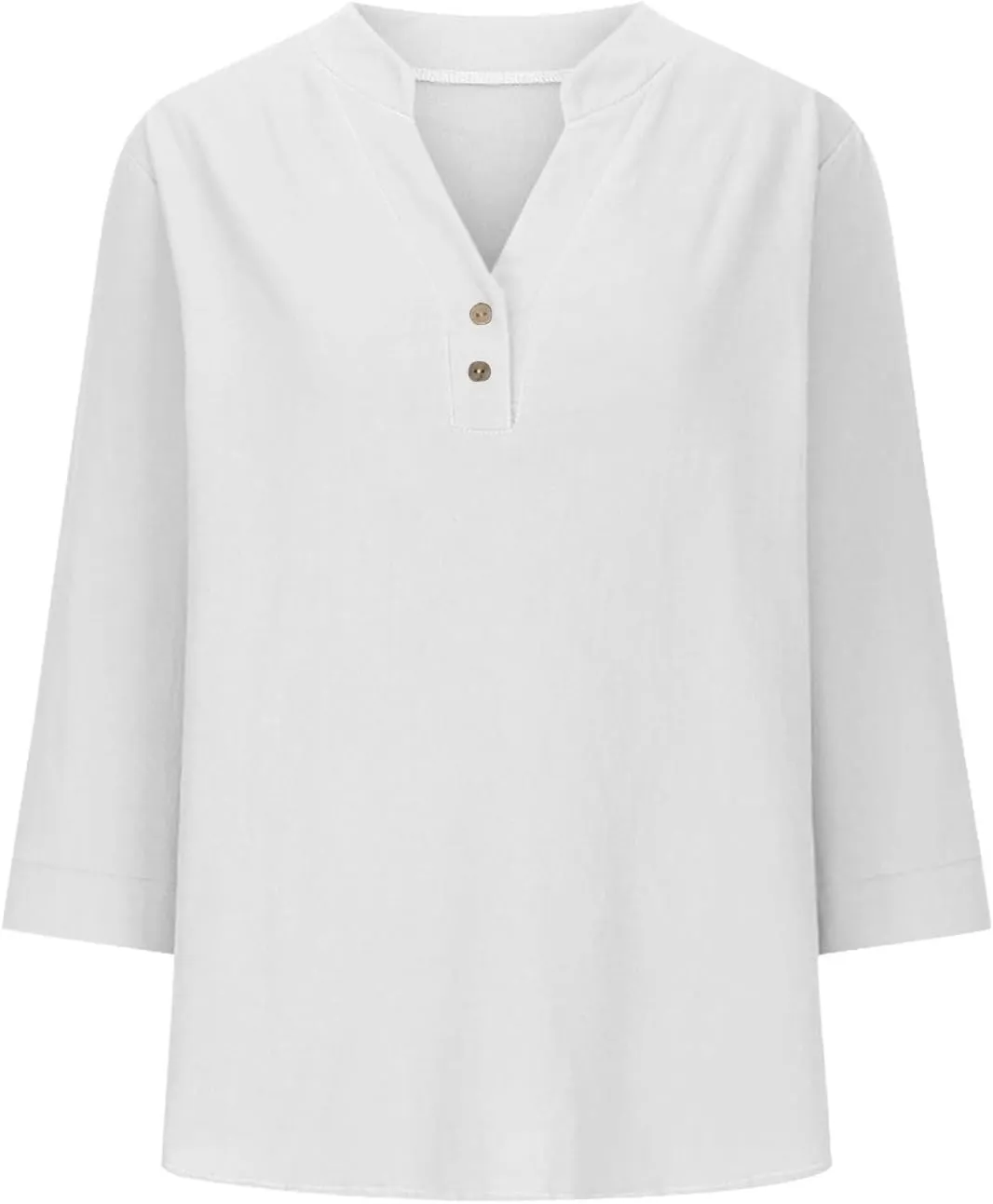 3/4 Sleeve Linen Tops for Women 2024 Loose Fit V Neck Button Down Henley Shirts Cute Solid Summer Beach Tee Shirts
