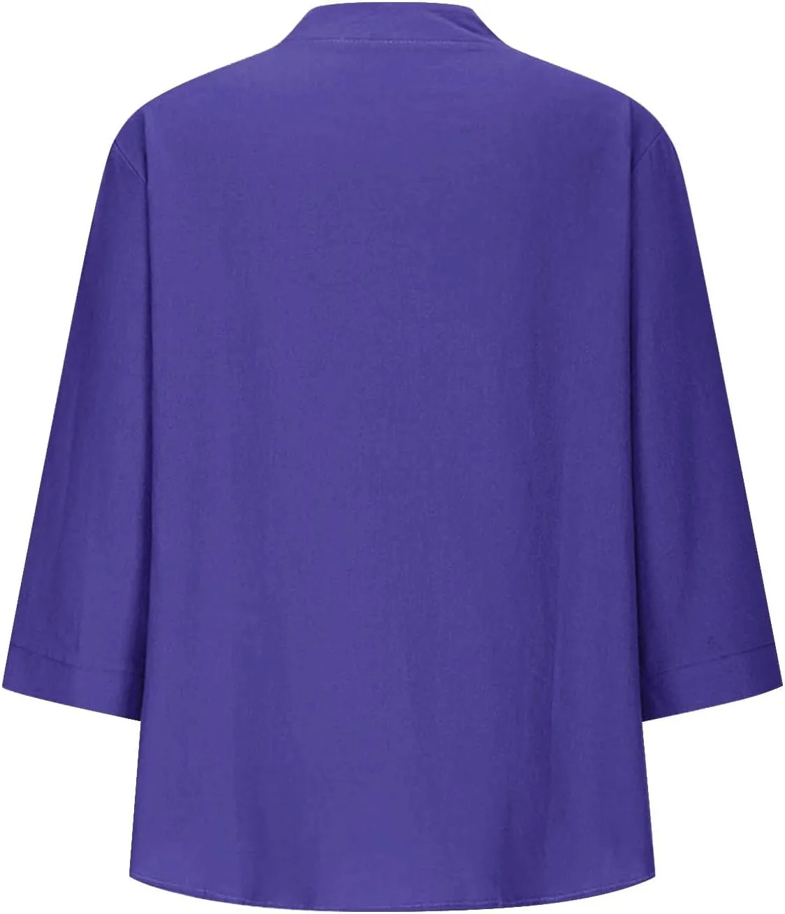3/4 Sleeve Linen Tops for Women 2024 Loose Fit V Neck Button Down Henley Shirts Cute Solid Summer Beach Tee Shirts