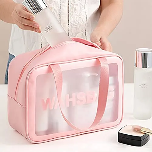 3Pcs Cosmetic Bag Vinyl Air Travel Toiletry Bags Bulk, Water Resistant PVC Packing Cubes with Zipper Closure & Carry Handle for Women Baby Men, Make-up brush Case Beach Pool Spa Gym Bag