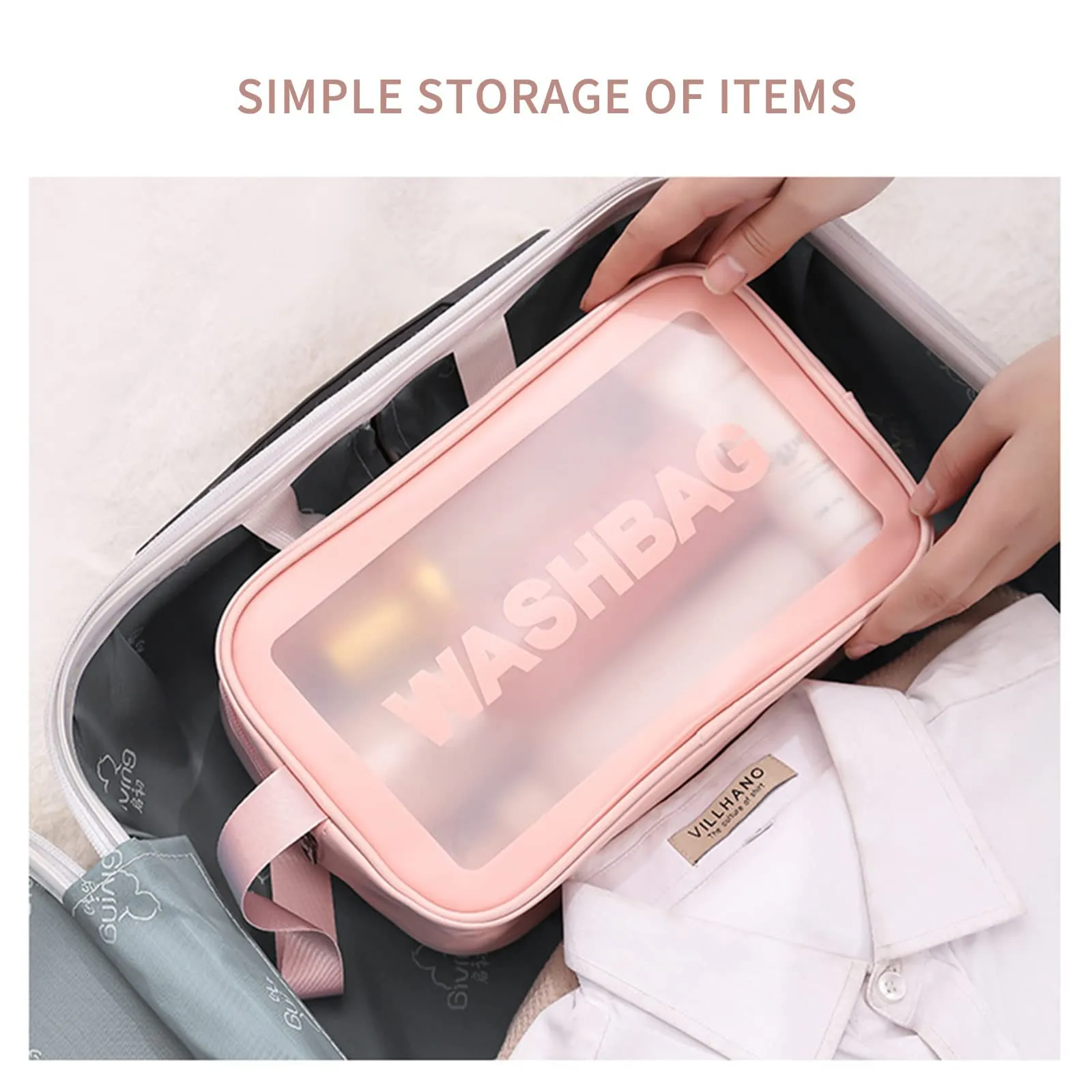 3Pcs Cosmetic Bag Vinyl Air Travel Toiletry Bags Bulk, Water Resistant PVC Packing Cubes with Zipper Closure & Carry Handle for Women Baby Men, Make-up brush Case Beach Pool Spa Gym Bag