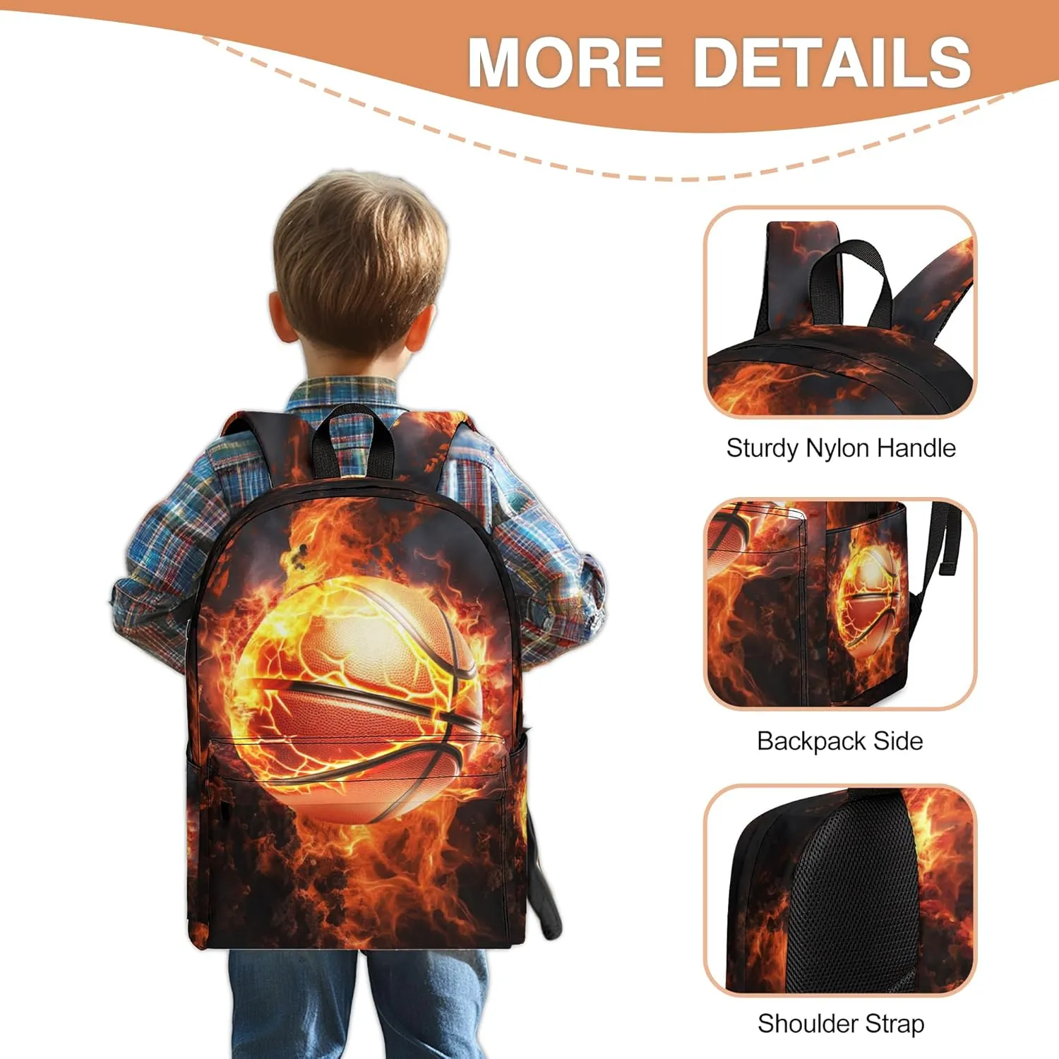 3PCS School Backpack for Boys Girls, Kids Backpack for Teens Elementary Middle High School Students, Large Capacity 17 Inch School Bags with Lunch Box and Pencil Case (Basketball)