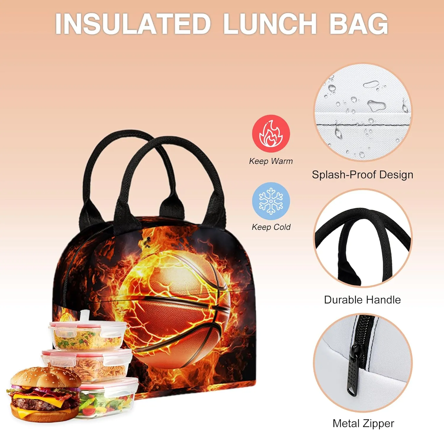 3PCS School Backpack for Boys Girls, Kids Backpack for Teens Elementary Middle High School Students, Large Capacity 17 Inch School Bags with Lunch Box and Pencil Case (Basketball)